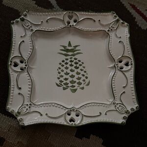 Portuguese White and Green Pineapple Decorative Serving Plate - Home Dining